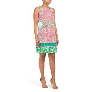 London Times Shift Dress – Red Medallion Print with Blue Trim – Size 10 – NWT